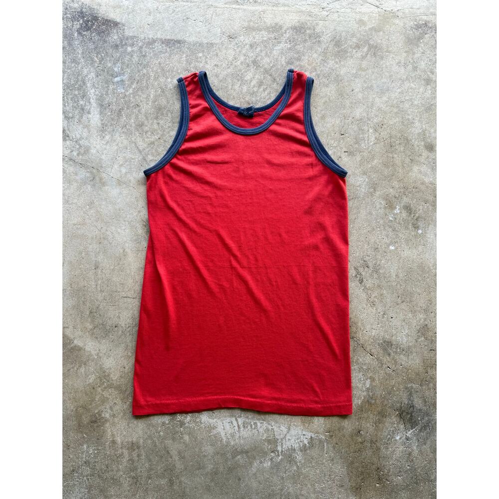 VTG 1970s/80s Red/Navy Blue Ringer Tanktop Size Medium USA Made Breathable